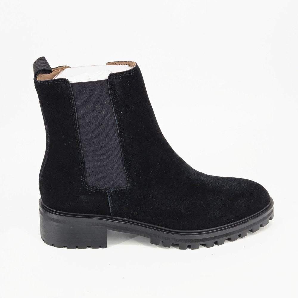 Quince Italian Suede Lug Sole Chelsea Boot Black Water Repellent Ankle SZ 9 NWOT